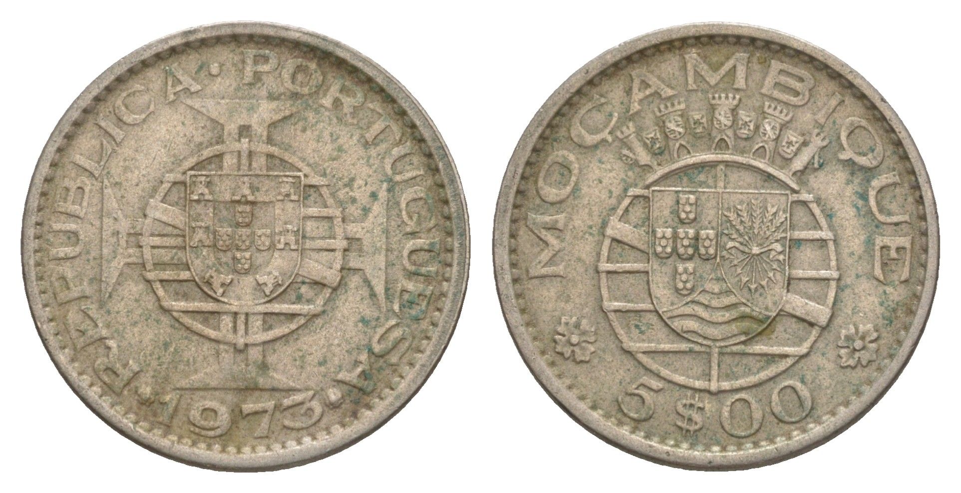 Португальский Мозамбик 5 эскудо 1973 KM 86 медно-никель 4544-1035