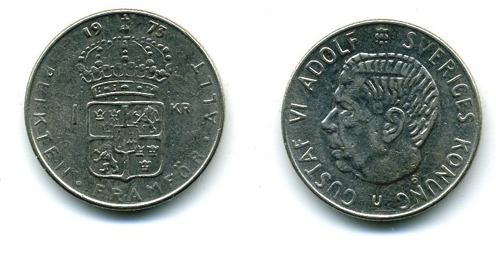 Швеция 1 крона 1973 Густав VI Адольф (1950-1973) KM 826а медь плакированная медно-никелем 29-554