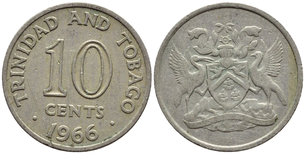 Тринидад и Тобаго 10 центов 1966 герб KM 3 медно-никель 4396-836