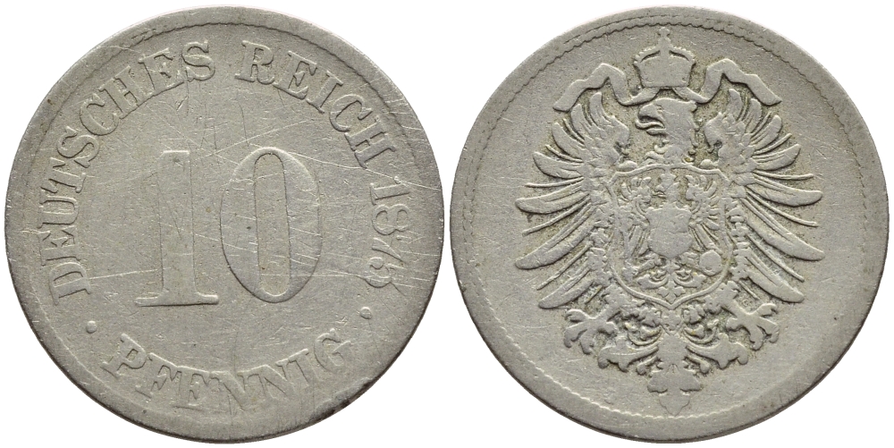 ГЕРМАНИЯ 10 ПФЕННИГОВ 1875 G, СТАРОГЕРБОВКА KM 4, J.4 медно-никель 4395-1227