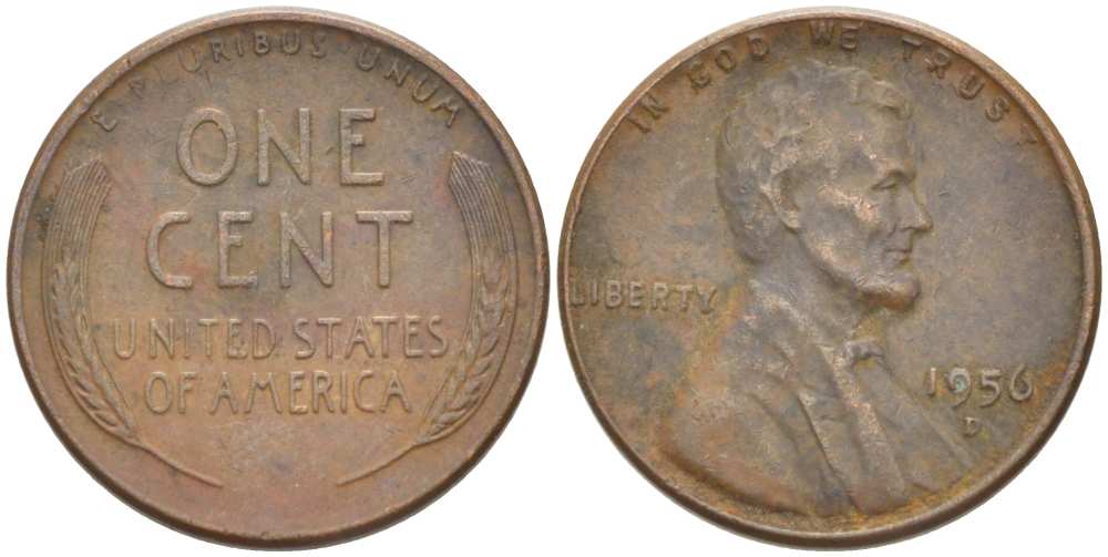 США 1 ЦЕНТ 1956 D, ЛИНКОЛЬН KM А132 медь цинк 218-656