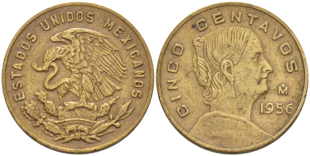 Мексика 5 сентаво 1956 Жозефа Ортис де Домингес KM 426 латунь 110-414