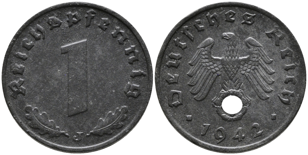 ГЕРМАНИЯ 1 РЕЙХСПФЕННИГ 1942 J KM 97, J.369 цинк 96-751