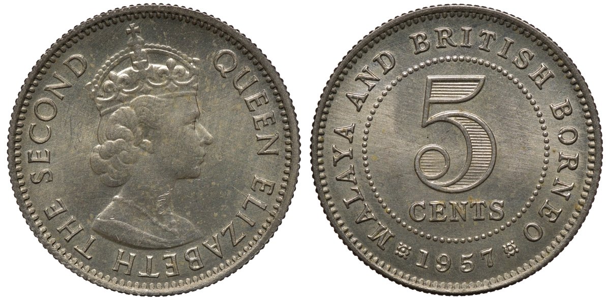 Малайя и Британское Борнео 5 центов 1957 Елизавета II (1952-2022) KM 1 медно-никель UNC 192-868