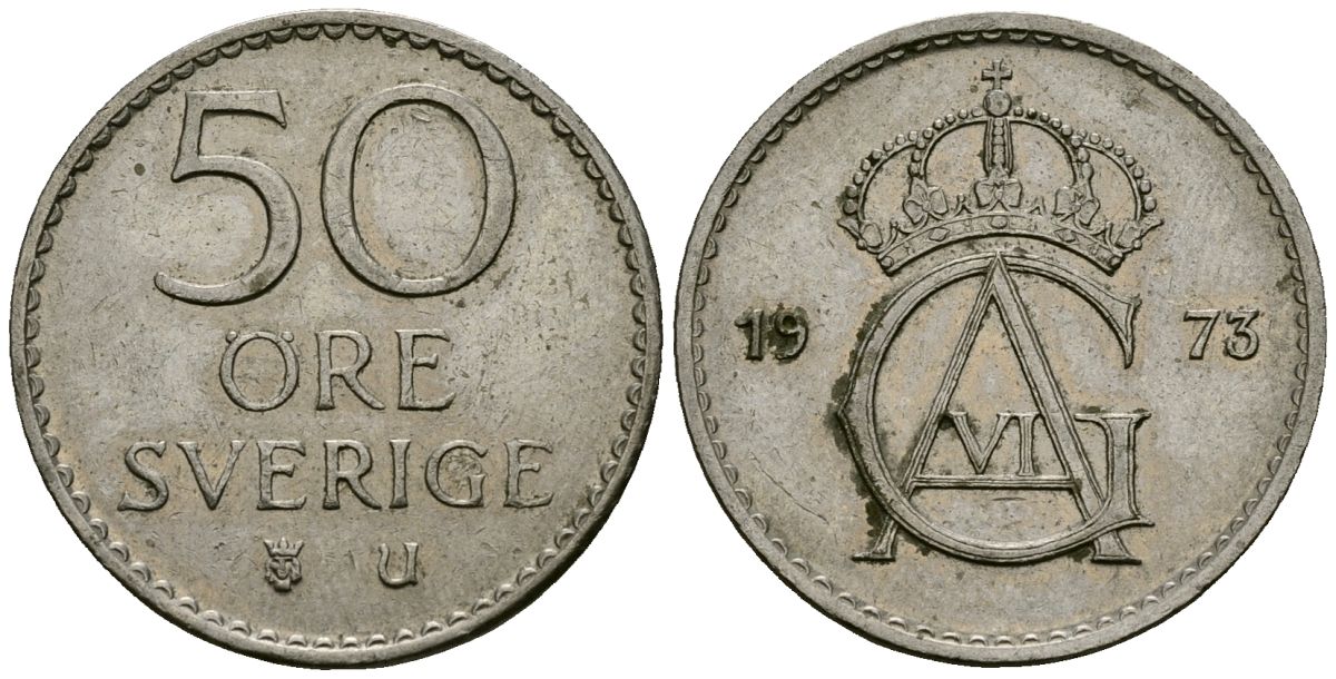 Швеция 50 эре 1973 Густав VI Адольф (1950-1973) KM 837 медно-никель 4138-852