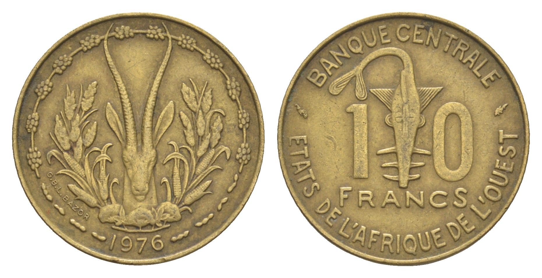 Западная Африка (BCEAO) 10 франков 1976 KM 1a медь алюминий никель 4175-1241