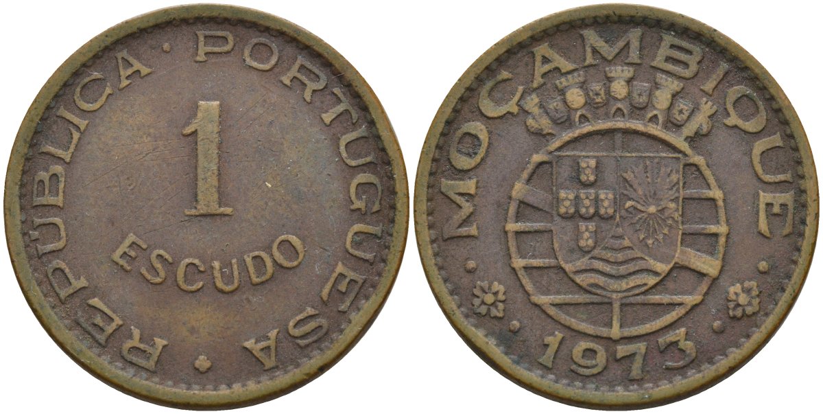 Мозамбик 1 эскудо 1973 KM 82 бронза 4597-515