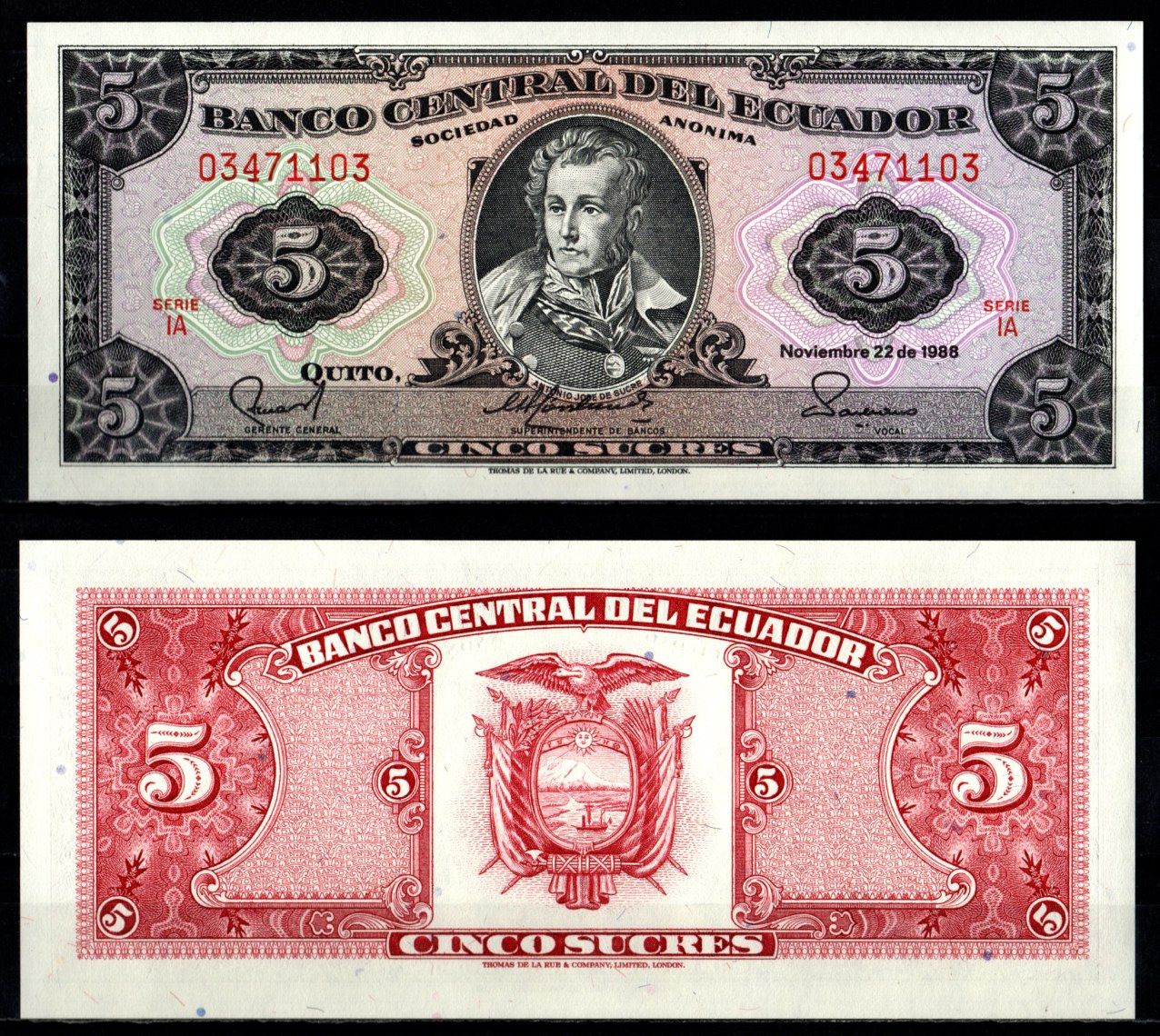 Эквадор 5 сукре 1988 Pick 113 d (1) бумага UNC (пресс) 7191-58-4-1
