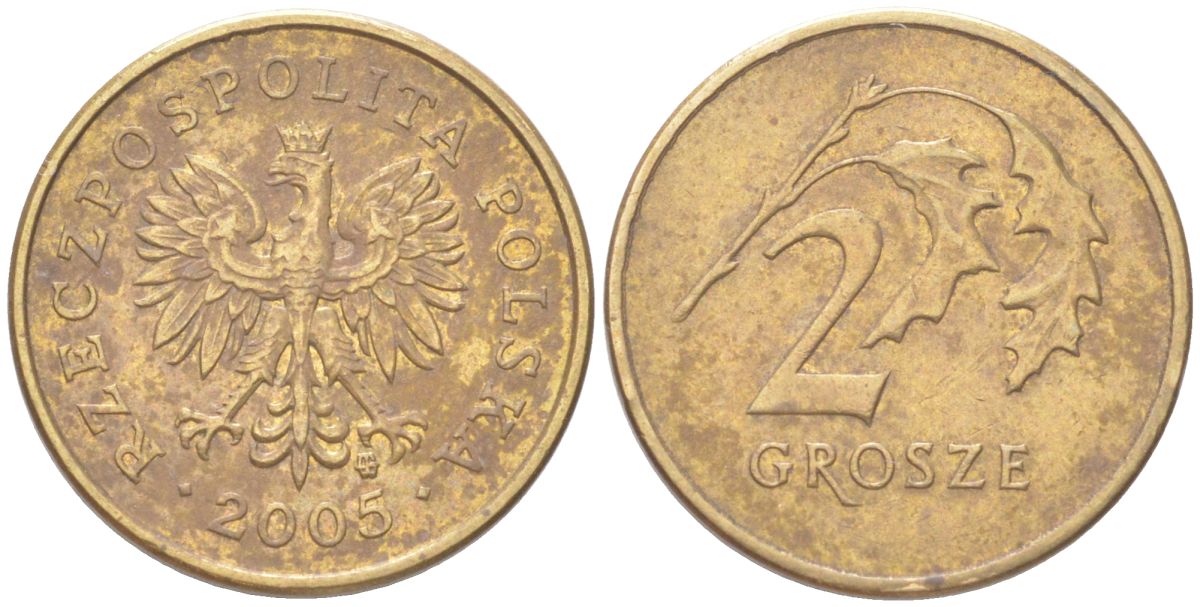 Польша 2 гроша 2005 Y 277 марганец латунь 4614-262