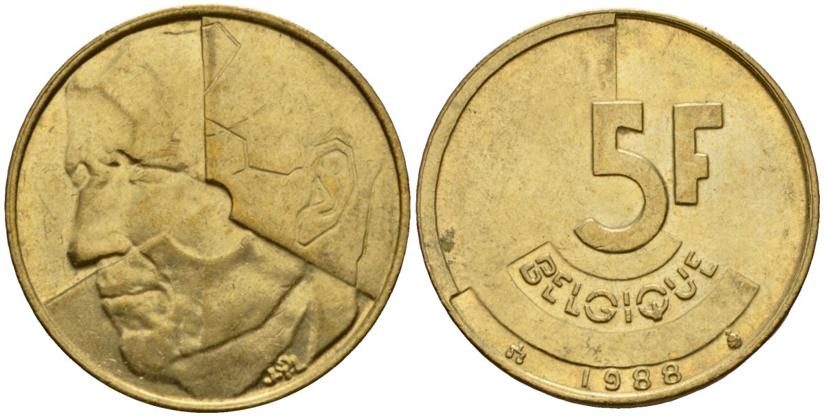 Бельгия 5 франков 1988 Belgique, Бодуэн I (1951-1993) KM 163 алюминиевая бронза 4601-215