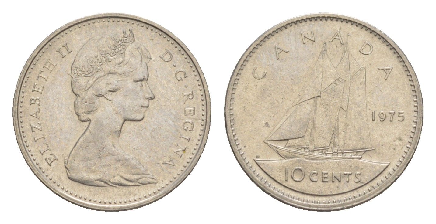 Канада 10 центов 1975 Елизавета II (1952-2022), парусник KM 77 никель 4639-632