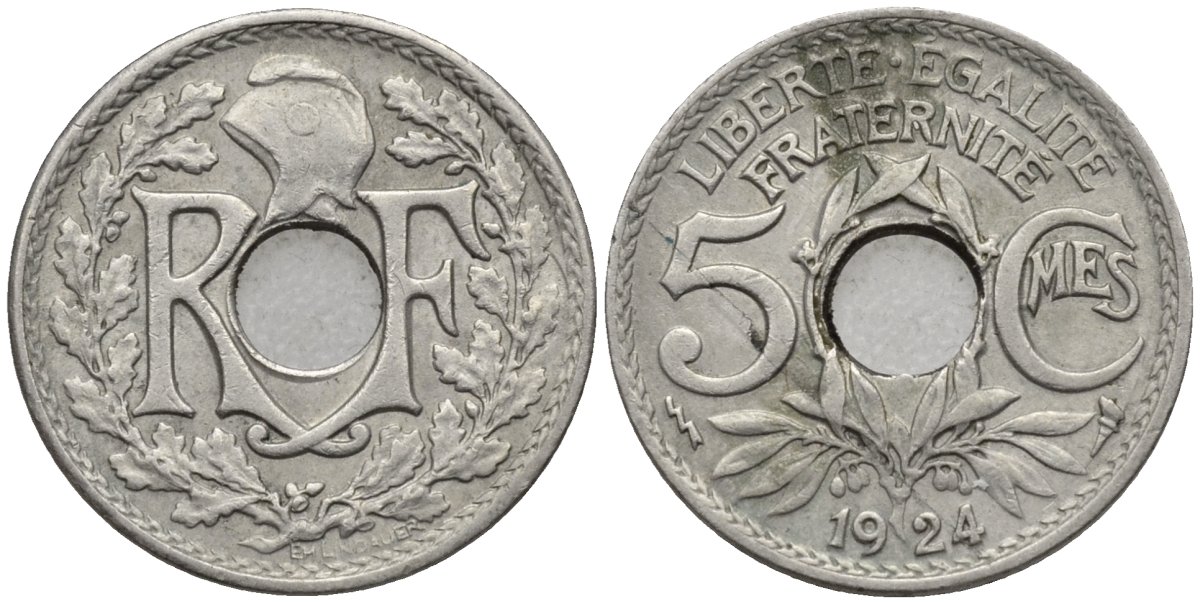 Франция 5 сантимов 1924 мондвор пуаси KM 875, Le Franc 122.9 медно-никель 4124-1268