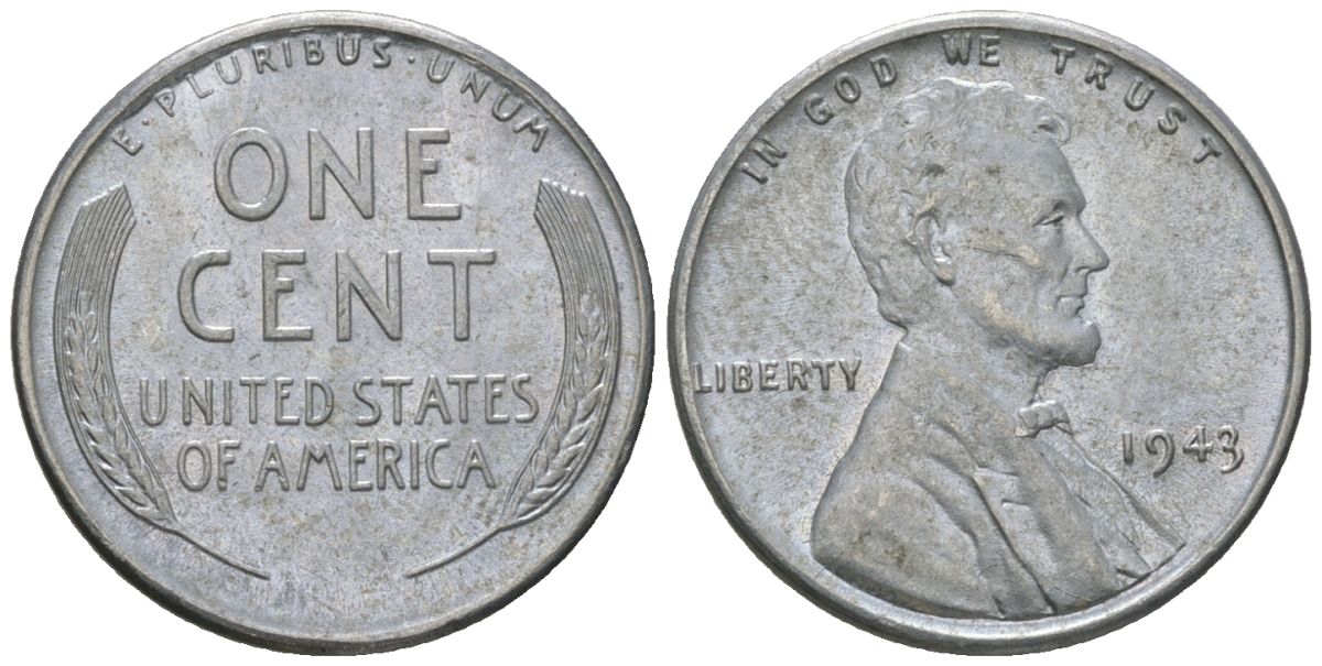США 1 цент 1943 Авраам Линкольн KM 132 a сталь покрытая цинком aUNC 116-1269