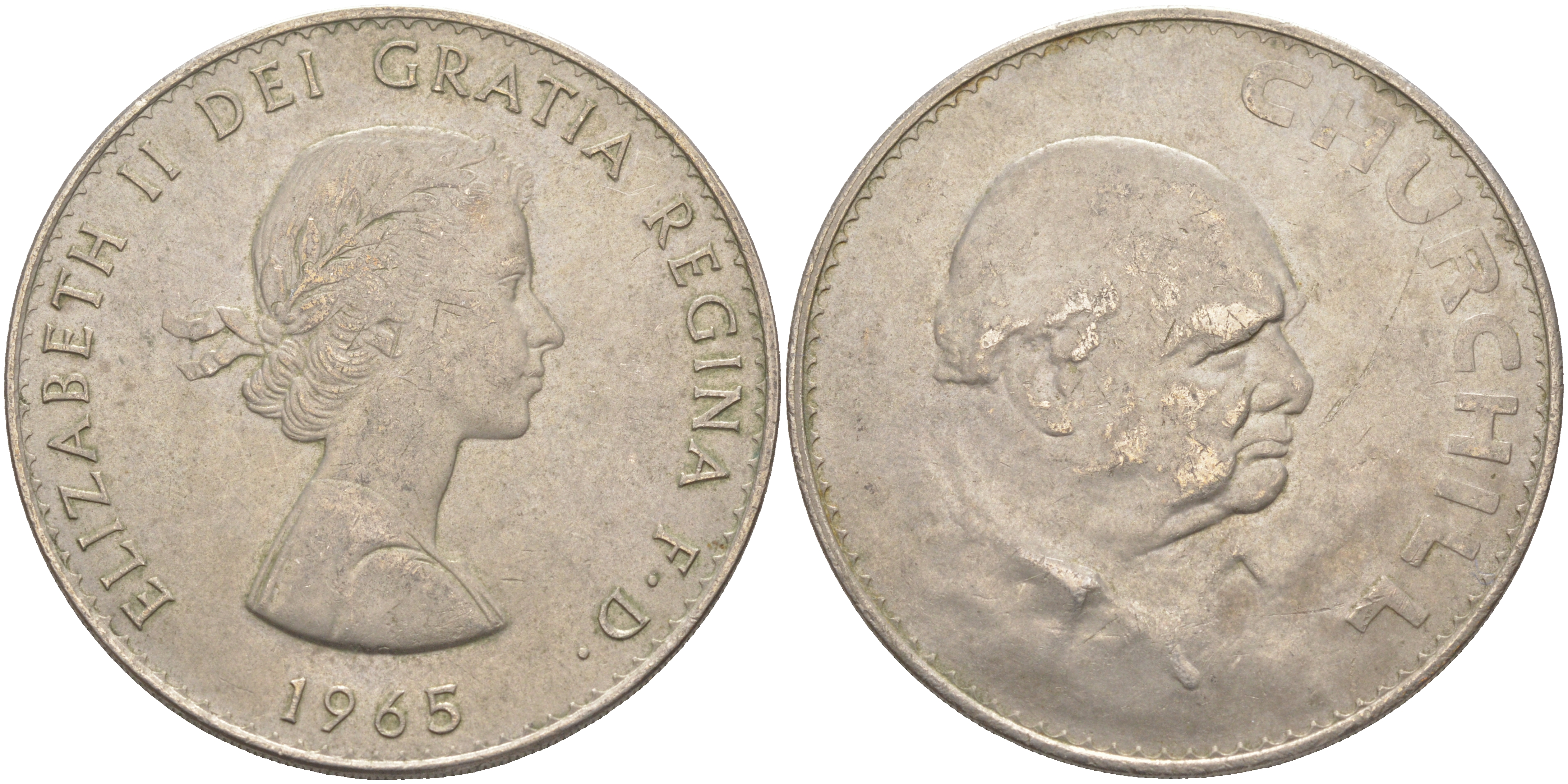 Великобритания 1 крона (5 шиллингов) 1965 Уинстон Черчилль, Елизавета II (1952-2022) KM 910, Spink 4144 медно-никель 4552-414