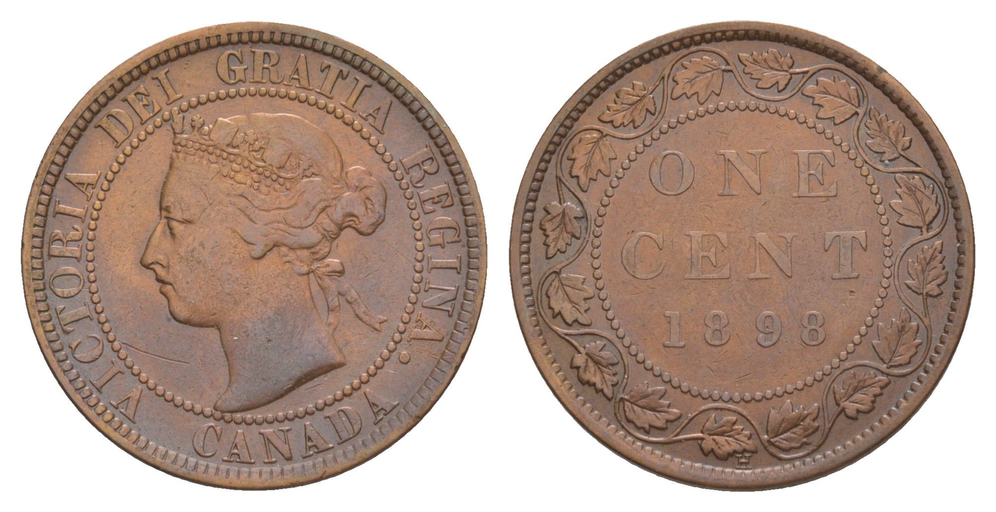 Канада 1 цент 1898 H, Виктория (1837-1901) KM 7 бронза 4637-133