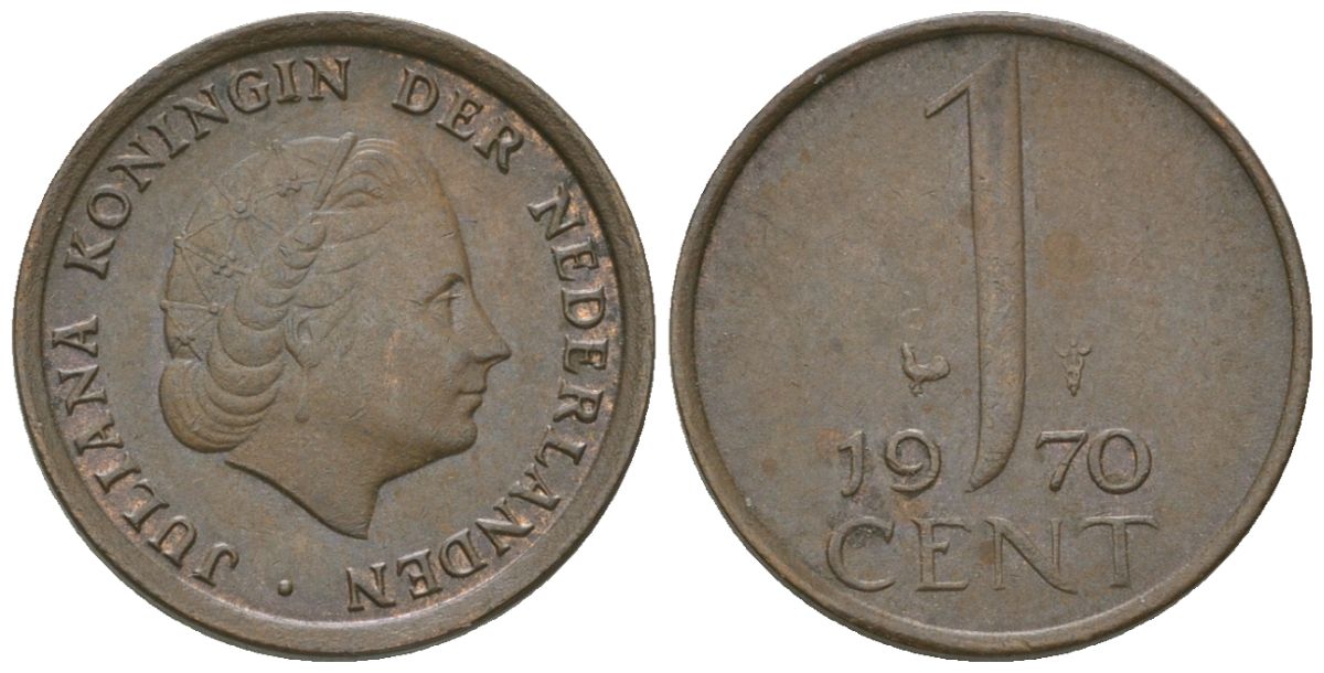 Нидерланды 1 цент 1970 Юлиана (1948-1980) KM 180 бронза 4602-134