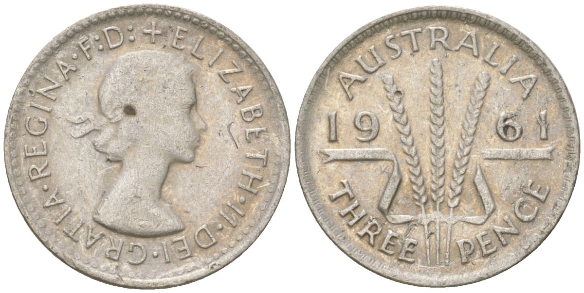 Австралия 3 пенса 1961 Елизавета II (1952-2022) KM 57 серебро 4621-1265