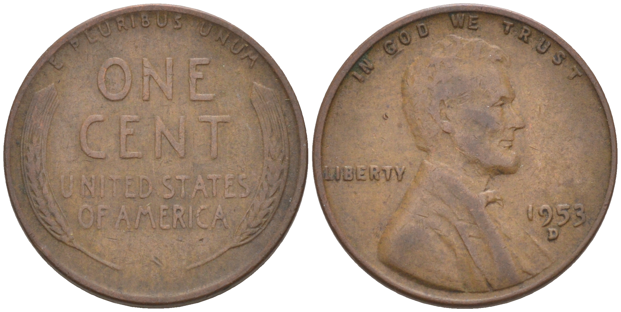 США 1 ЦЕНТ 1953 D ЛИНКОЛЬН KM A132 медь цинк 187-1136