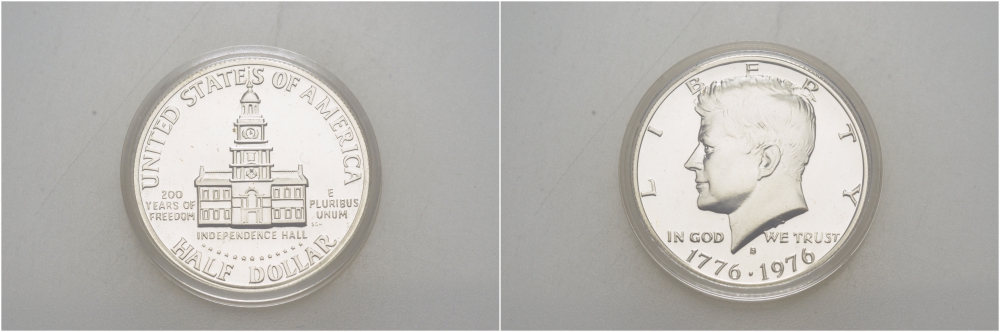 США 1/2 доллара (50 центов) 1976 S, 200 лет независимости, Джон Кеннеди KM 205a серебро PROOF 1087-4-75
