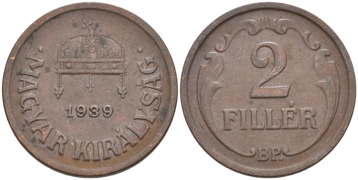 Венгрия 2 филлера 1939 BP KM 506 бронза 4115-1169