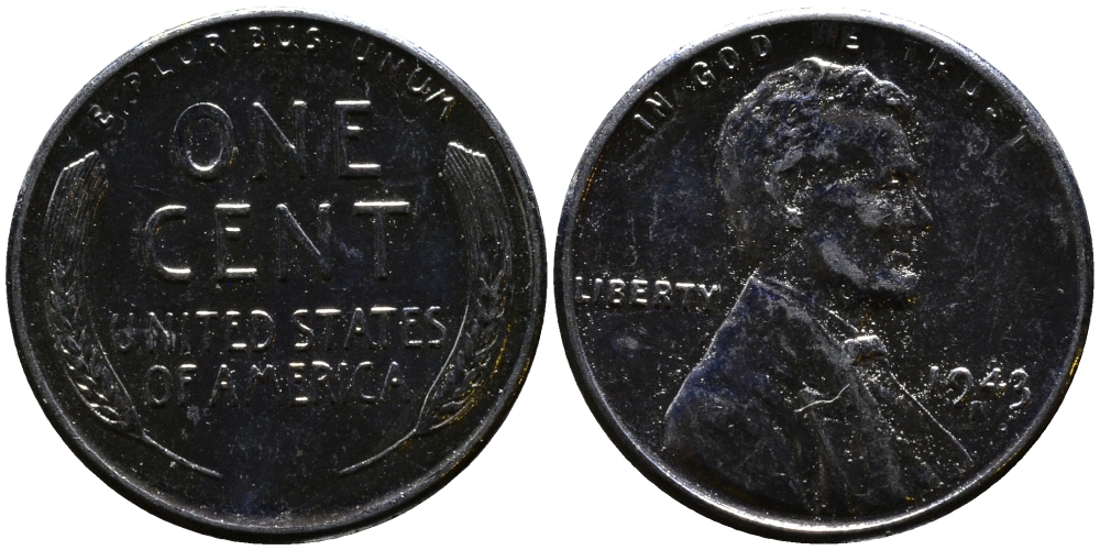 США 1 цент 1943 S (Сан-Франциско), Авраам Линкольн KM 132 a сталь плакированная цинком 4392-1121