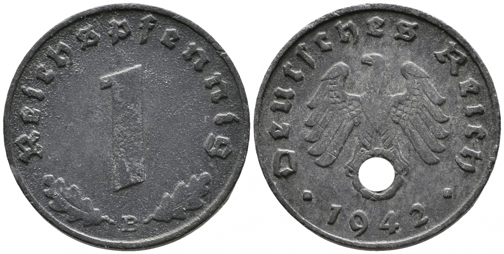 ГЕРМАНИЯ 1 РЕЙХСПФЕННИГ 1942 E KM 97, J 369 цинк 4528-264