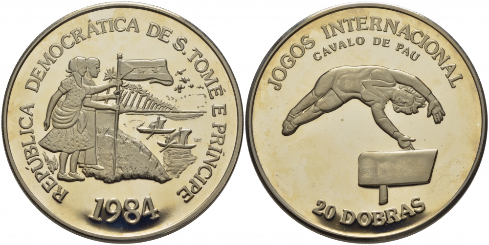 Сан-Томе и Принсипи 20 добра 1984 гимнастика KM 43 медно-никель PROOF 1077-1-52