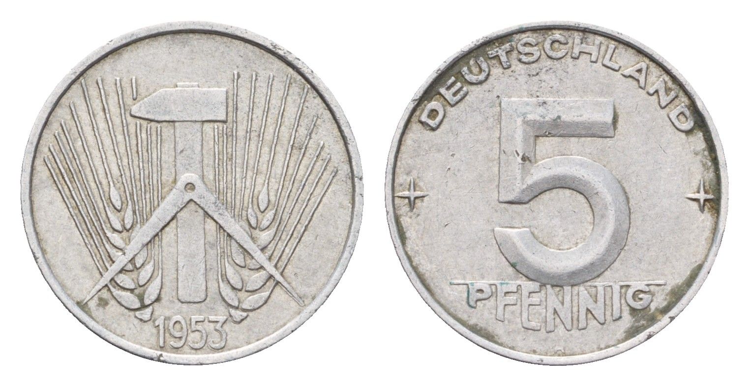 ГДР 5 пфеннигов 1953 A KM 6 алюминий 4685-1263