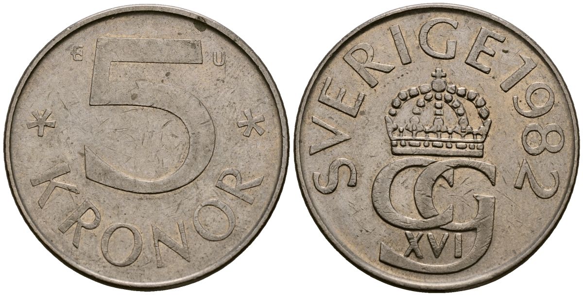 Швеция 5 крон 1982 Карл XVI Густав (1973- ) KM 853 медно-никель 4165-935