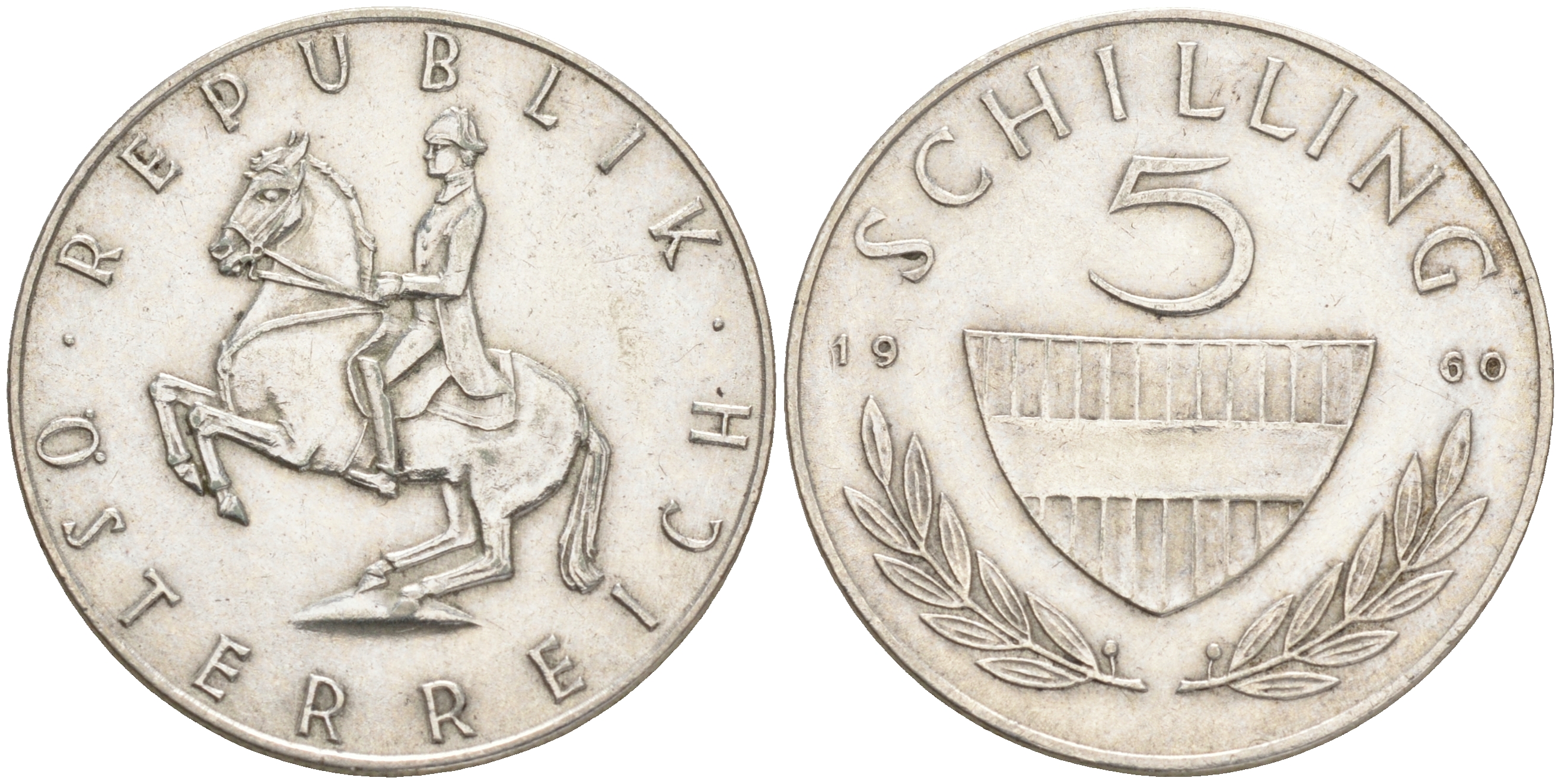 Австрия 5 шиллингов 1960 KM 2889 серебро 4556-225