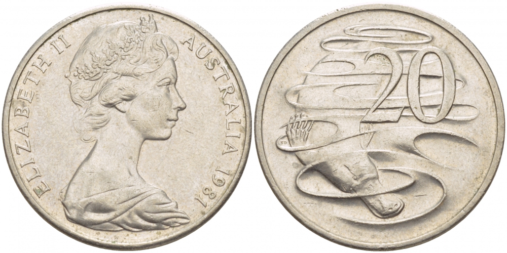 Австралия 20 центов 1981 Елизавета II (1952-2022), утконос KM 66 медно-никель 115-1024