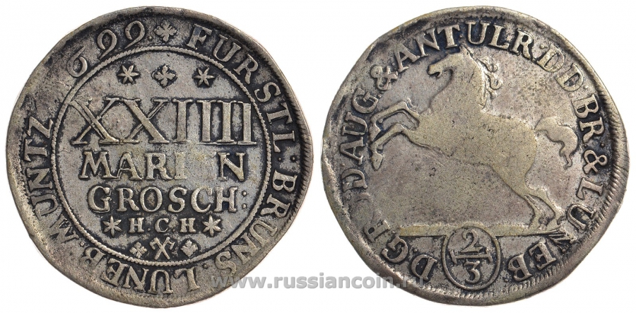 Брауншвейг-Вольфенбюттель 24 мариенгроша 1699 HCH KM 615 серебро 00-1067-5-21
