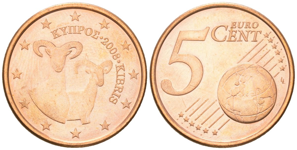 Кипр  5 евроцентов 2008  KM 80 сталь плакированная медью  UNC  4142-116