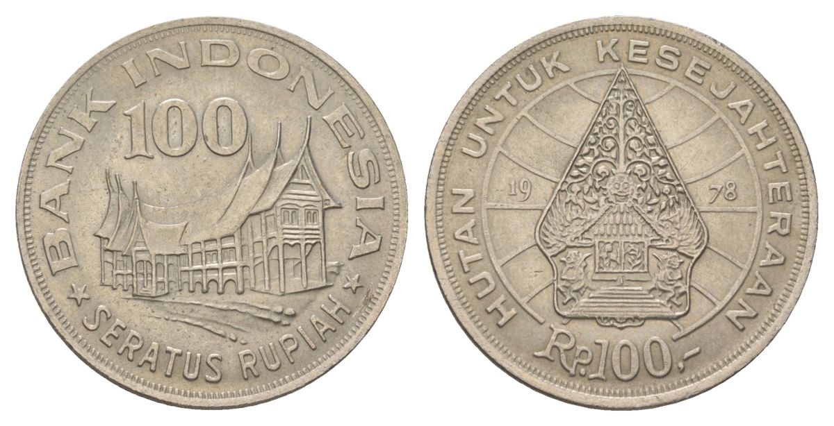 Индонезия 100 рупий 1978 Лес для процветания KM 42 медно-никель aUNC 4624-1017