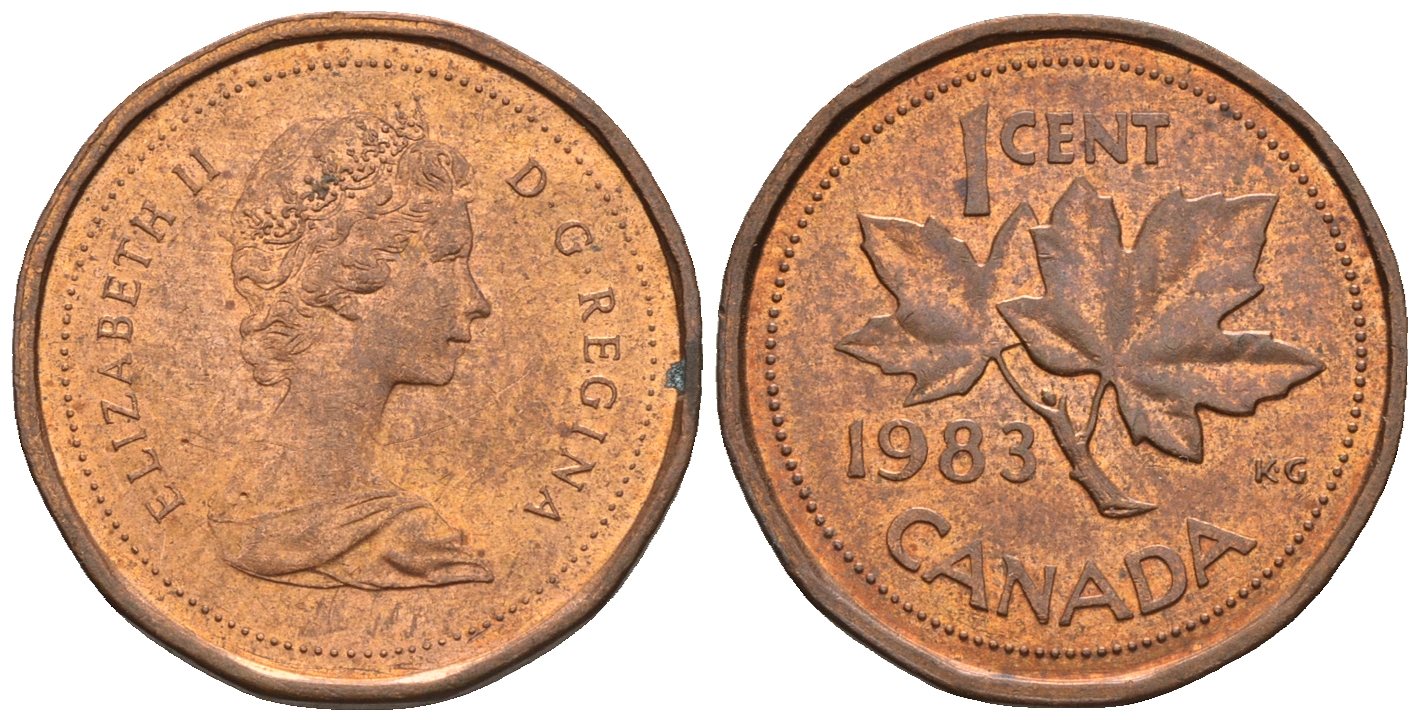 Канада 1 цент 1983 Елизавета II (1952-2022), кленовый лист KM 132 бронза 4609-212