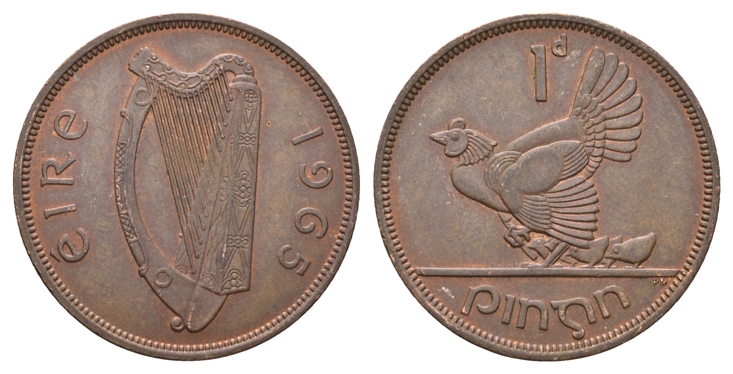 Ирландия 1 пенни 1965 курица с цыплятами KM 11 бронза 4178-1333