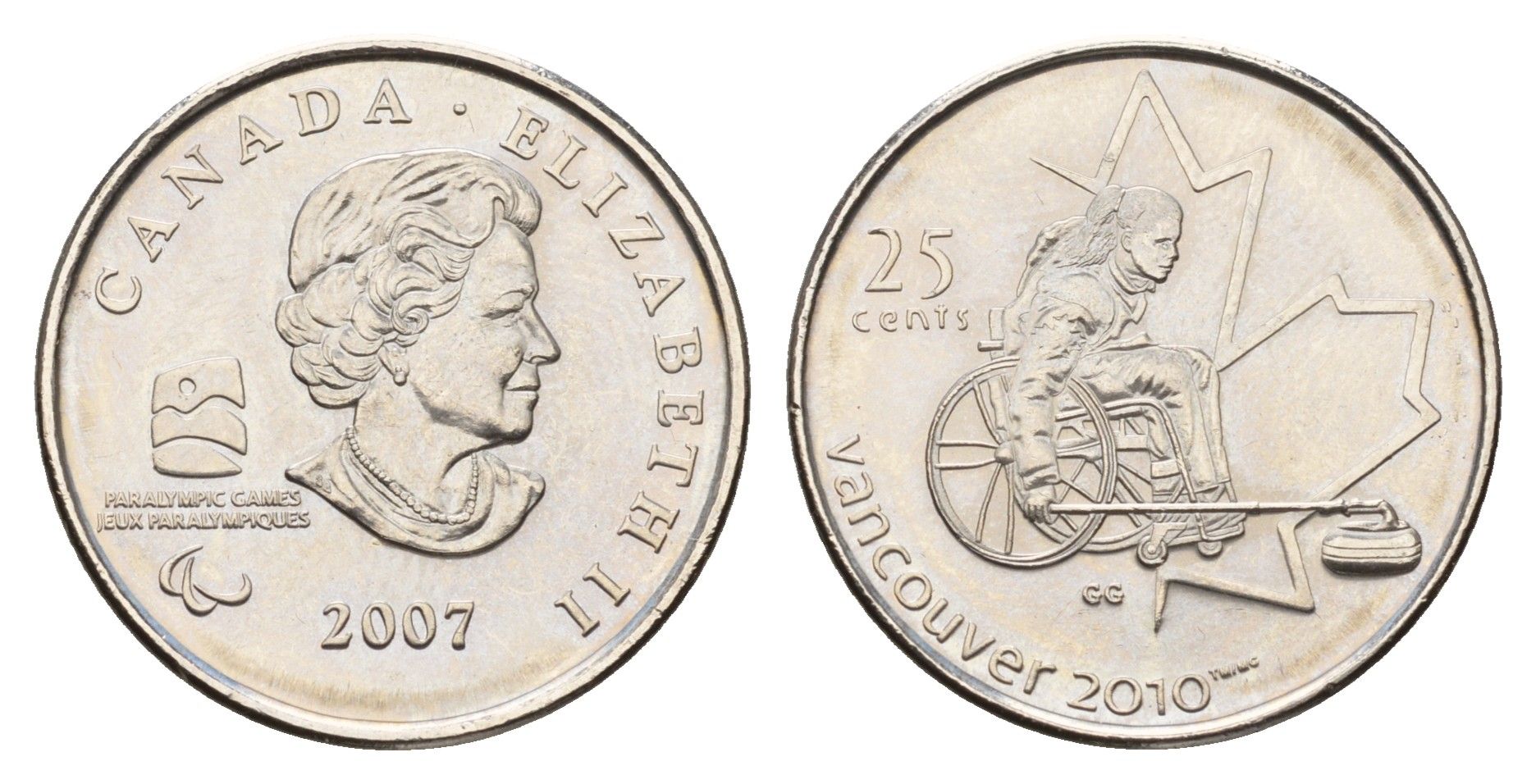Канада 25 центов 2007 X зимние Паралимпийские Игры, Ванкувер 2010 - Кёрлинг на колясках KM 684 сталь плакированная никелем UNC 110-216