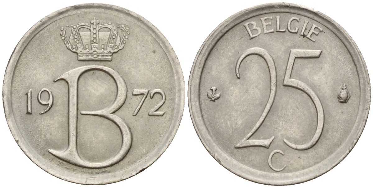 Бельгия 25 сантимов 1972 Belgie KM 154.1 медно-никель 4152-421