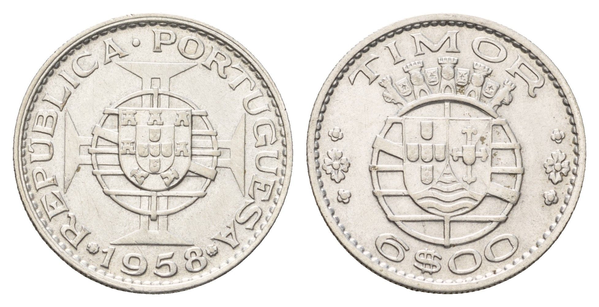 Португальский Тимор 6 эскудо 1958 год-тип KM 15 серебро 4671-821
