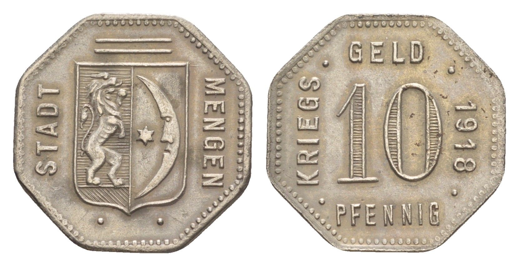 Менген 10 пфеннигов 1918 Funck 329.2, Men05 16584.2, Men18 20818.2 железо 4636-765