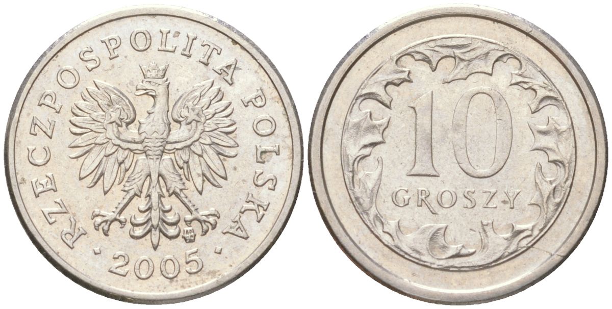 Польша 10 грошей 2005 MW KM 279 медно-никель UNC 4614-318