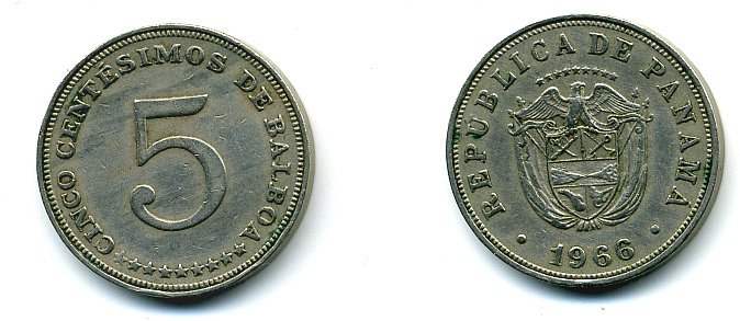 Панама 5 сентесимо 1966 KM 23.2 медно-никель 29-1212