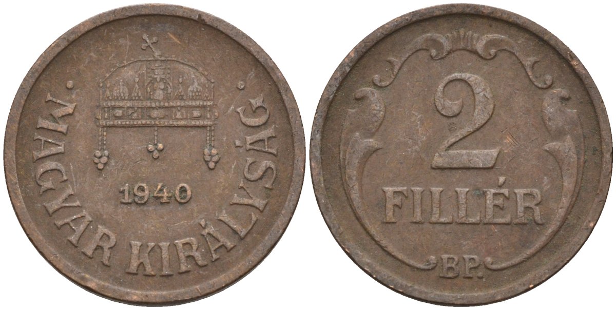 Венгрия 2 филлера 1940 BP KM 506 бронза 4115-1218