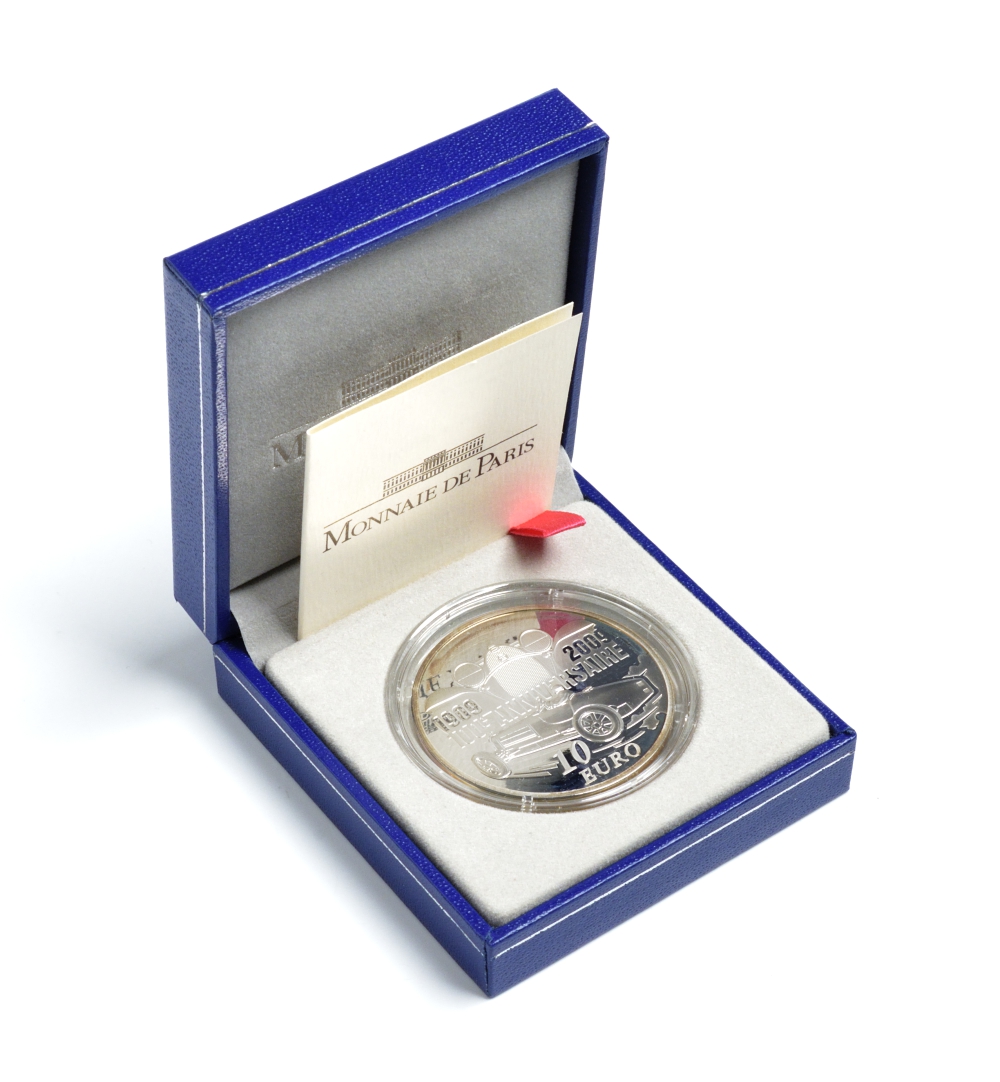 Франция 10 евро 2009 100 лет компании Бугатти, Этторе Бугатти, в оригинальной коробке, сертификат KM 1606 серебро PROOF 3-6-1-32
