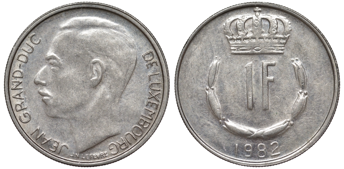 Люксембург 1 франк 1982 Великий герцог Жан (1964-1999) KM 55 медно-никель 4143-126