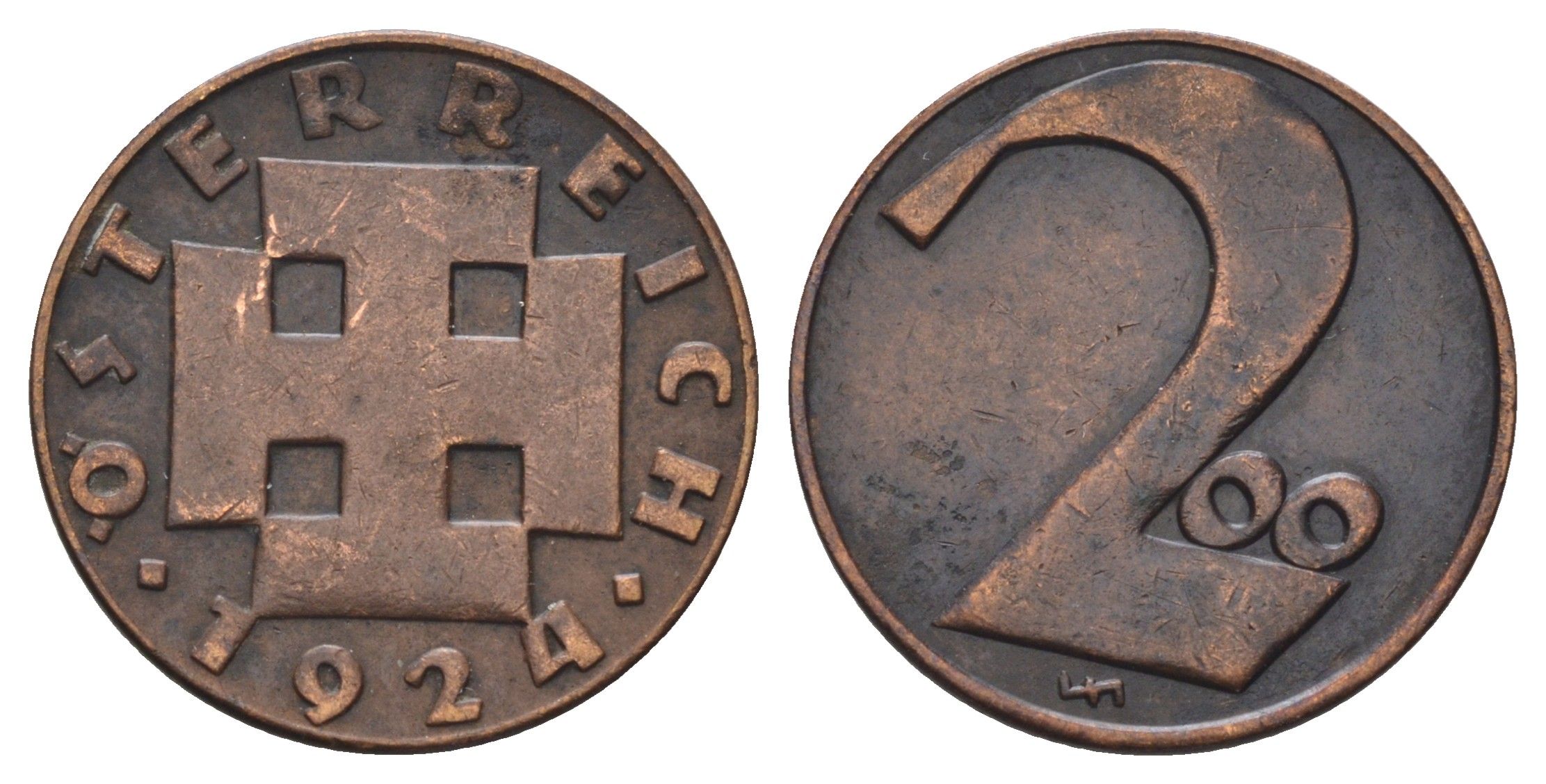 Австрия 200 крон 1924 год-тип KM 2833 бронза 4684-841