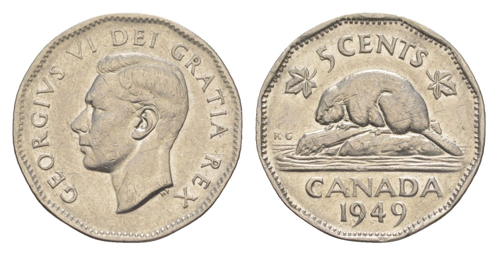 Канада 5 центов 1949 бобр, Георг VI (1936-1952) KM 42 никель 4651-337