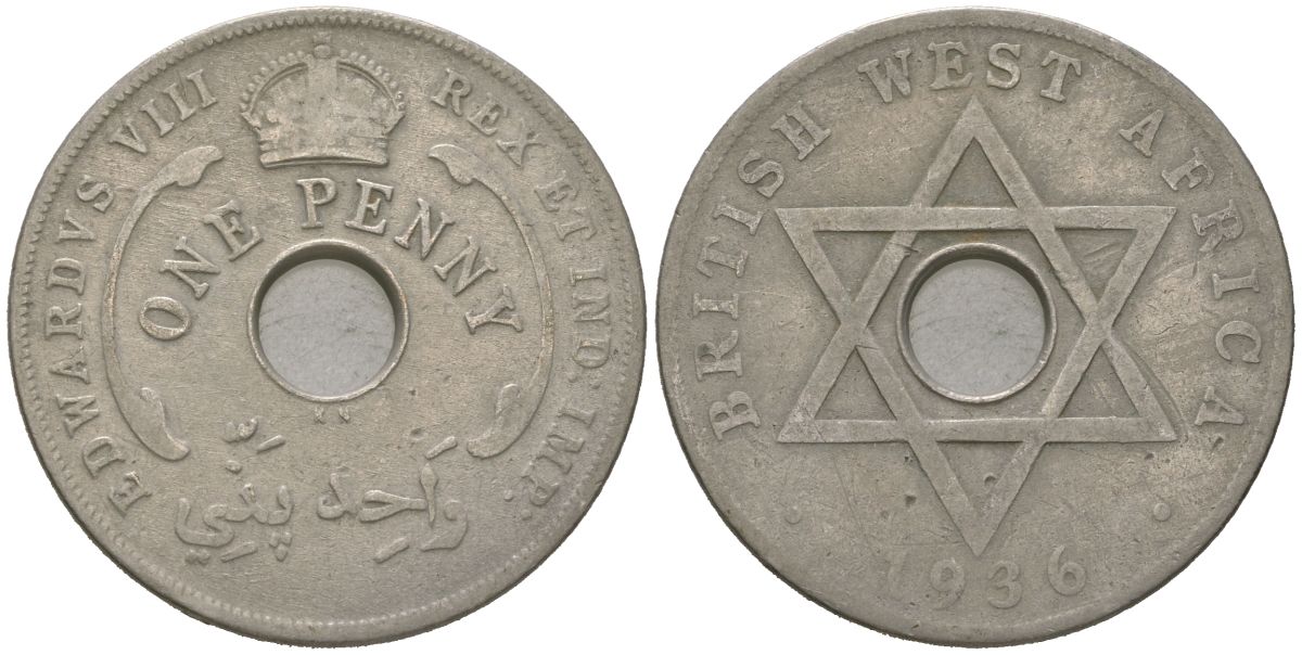 Британская Западная Африка 1 пенни 1936 Эдуард VIII (1936) KM 16 медно-никель 4620-326