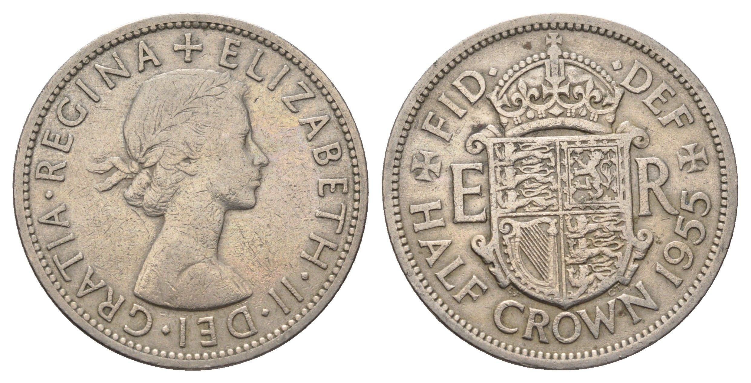 Великобритания 1/2 кроны 1955 Елизавета II (1952-2022) KM 907, Spink 4145 медно-никель 4692-434