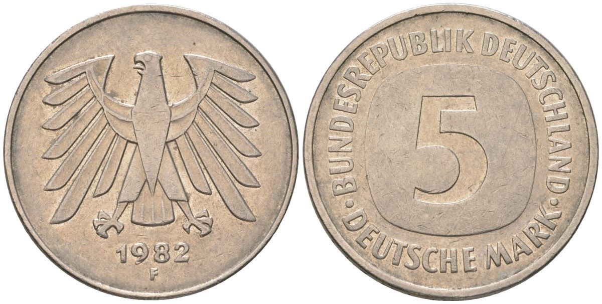 ФРГ 5 марок 1982 F KM 140.1 медно-никель 4557-1042